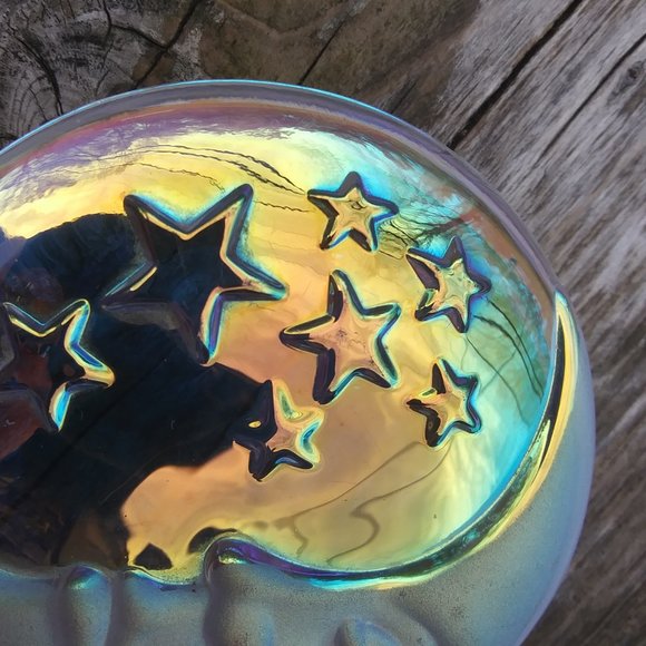 art glass paper weight Man in the moon with stars iridescent qualities - Picture 12 of 14